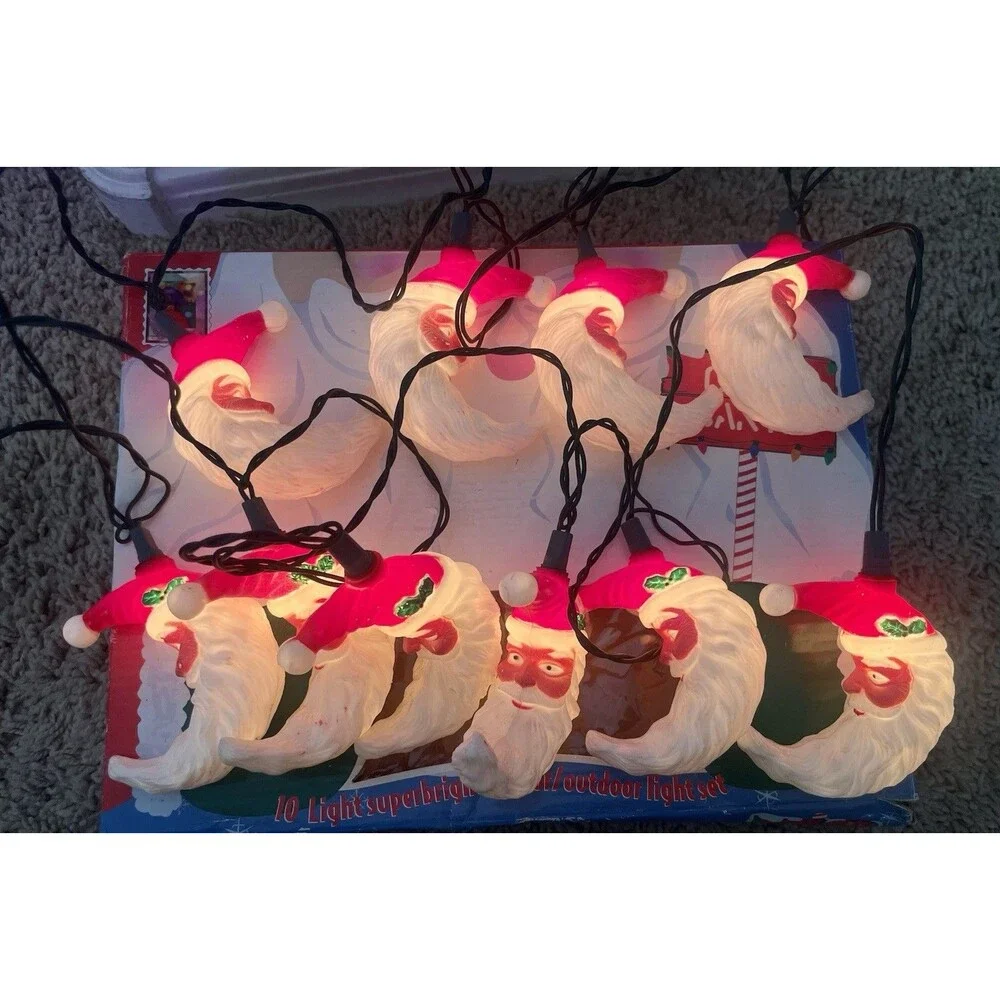 Kurt Adler 10-Light Santa Moon Face Crescent Christmas Light Set Blowmold